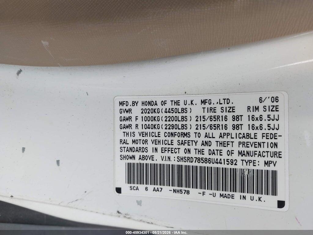 SHSRD78586U441592 2006 HONDA CR-V photo no. 9