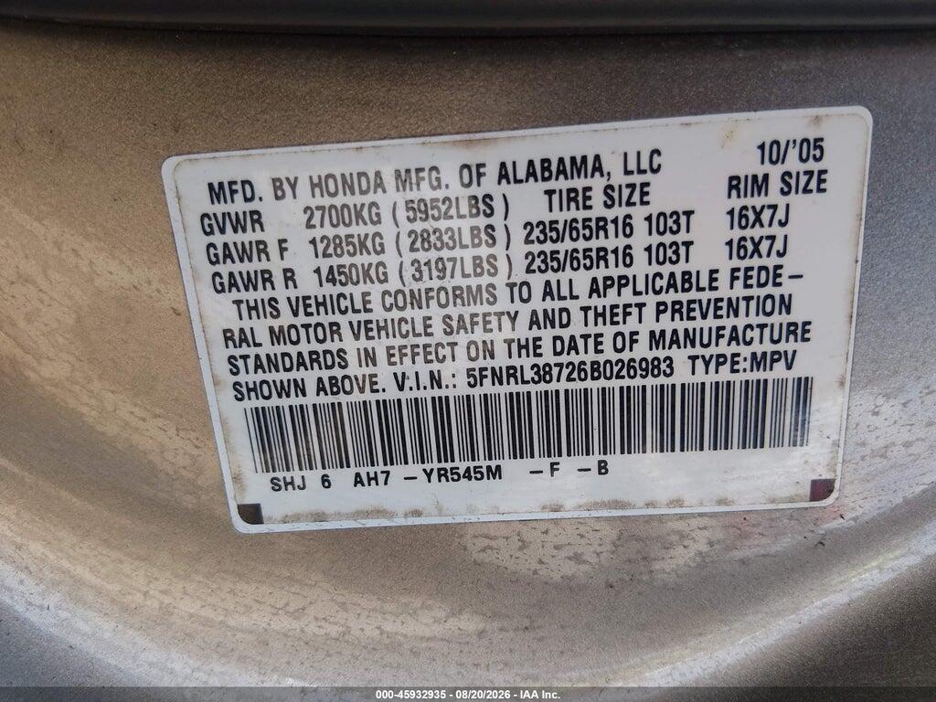 5FNRL38726B026983 2006 HONDA ODYSSEY photo no. 9