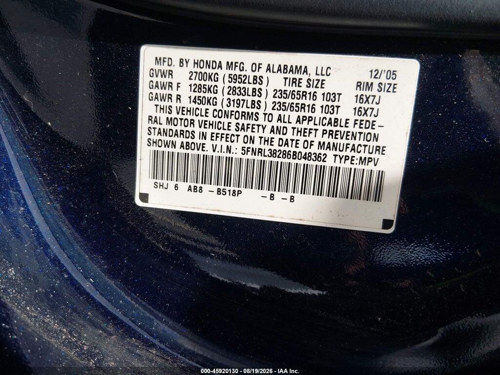 5FNRL38286B048362 2006 HONDA ODYSSEY photo no. 9