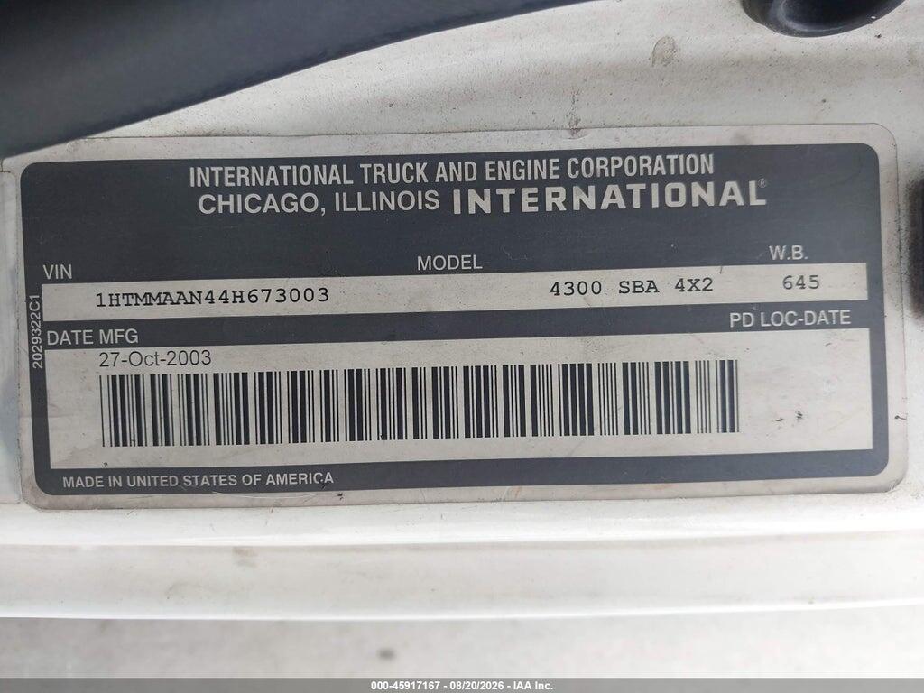 1HTMMAAN44H673003 2004 INTERNATIONAL 4000 photo no. 8