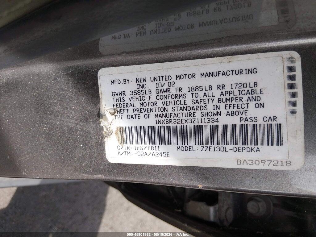 1NXBR32EX3Z111334 2003 TOYOTA COROLLA photo no. 8