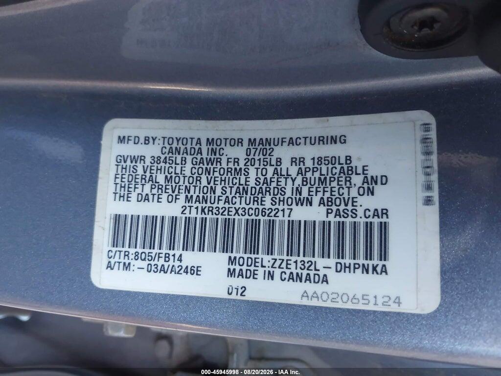 2T1KR32EX3C062217 2003 TOYOTA MATRIX photo no. 9