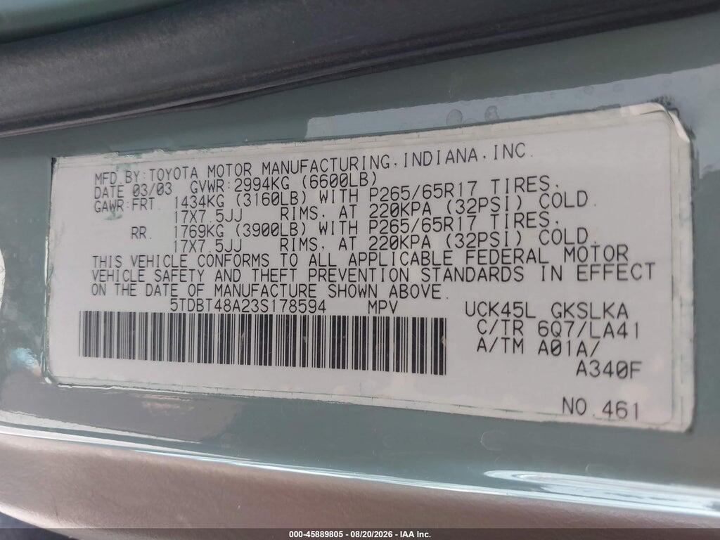 5TDBT48A23S178594 2003 TOYOTA SEQUOIA photo no. 9