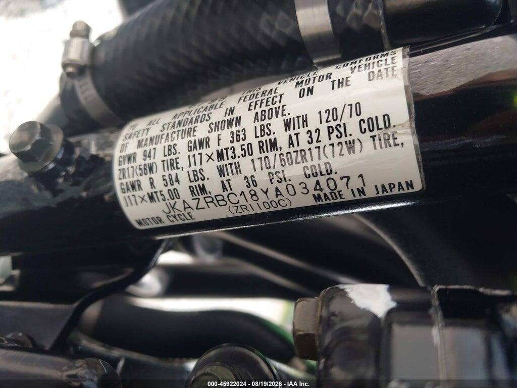 JKAZRBC18YA034071 2000 KAWASAKI ZR1100 photo no. 10