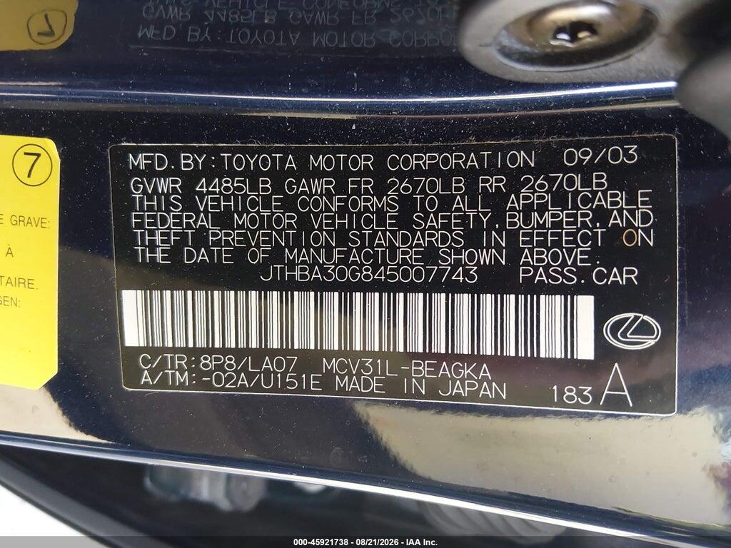 JTHBA30G845007743 2004 LEXUS ES 330 photo no. 9