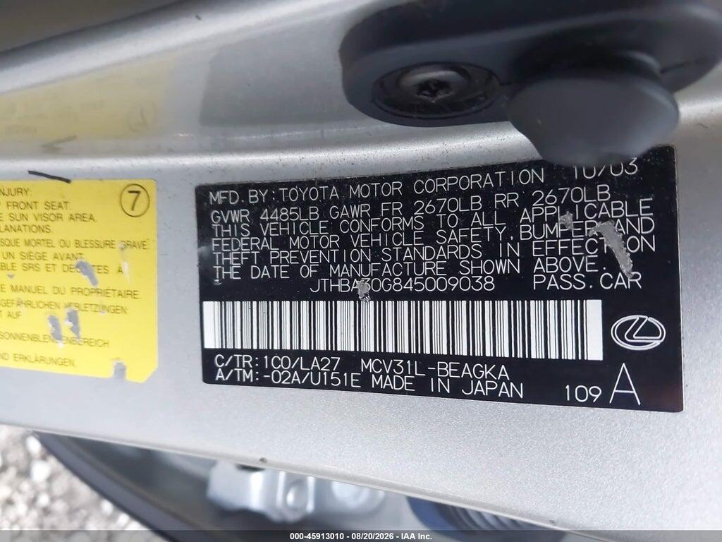 JTHBA30G845009038 2004 LEXUS ES 330 photo no. 9