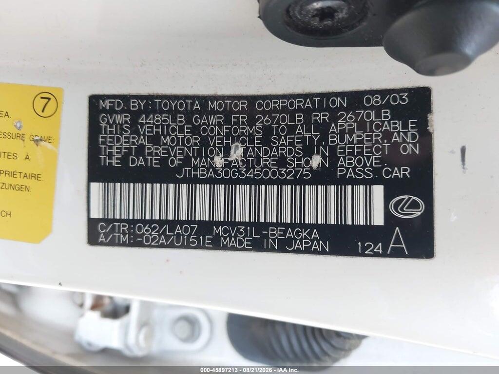 JTHBA30G345003275 2004 LEXUS ES 330 photo no. 9