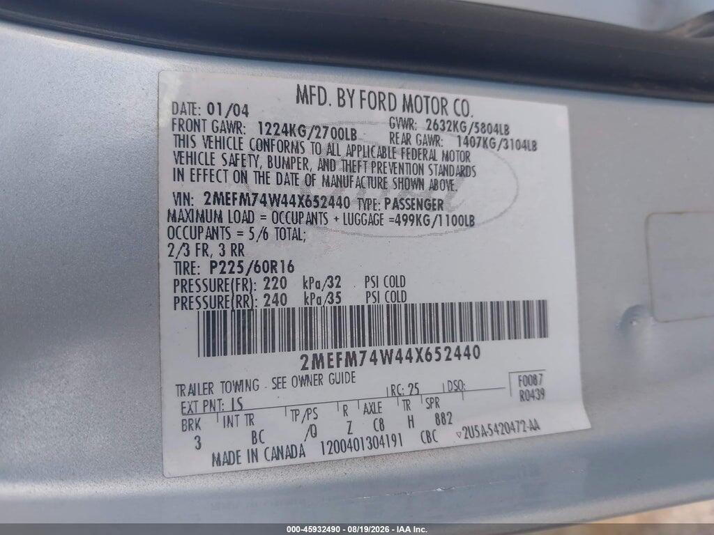 2MEFM74W44X652440 2004 MERCURY GRAND MARQUIS photo no. 9
