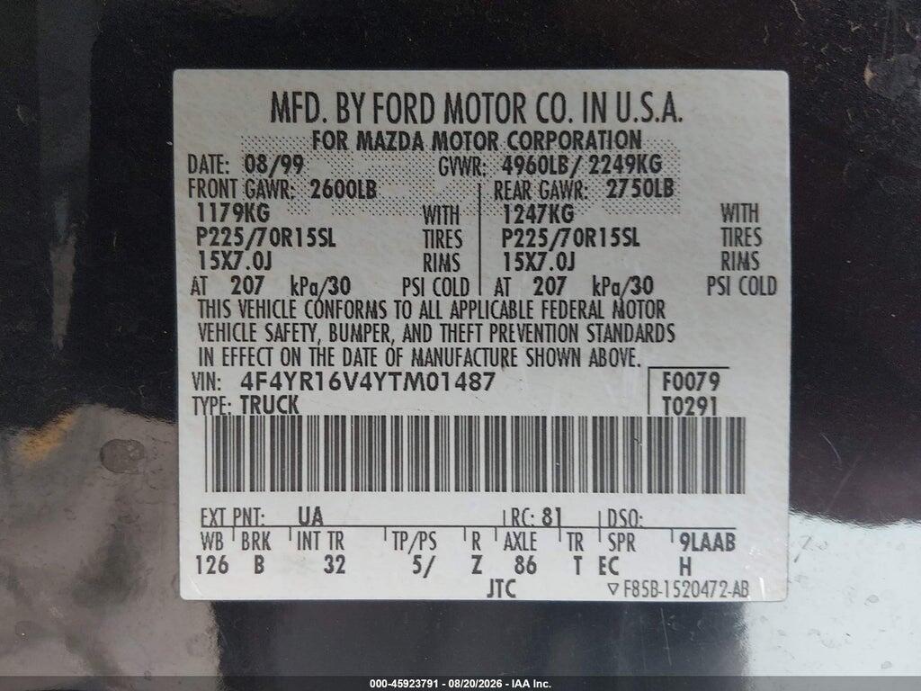 4F4YR16V4YTM01487 2000 MAZDA B3000 photo no. 9