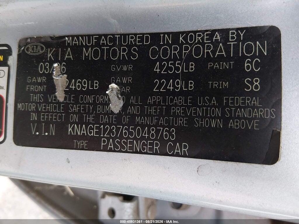 KNAGE123765048763 2006 KIA OPTIMA photo no. 9