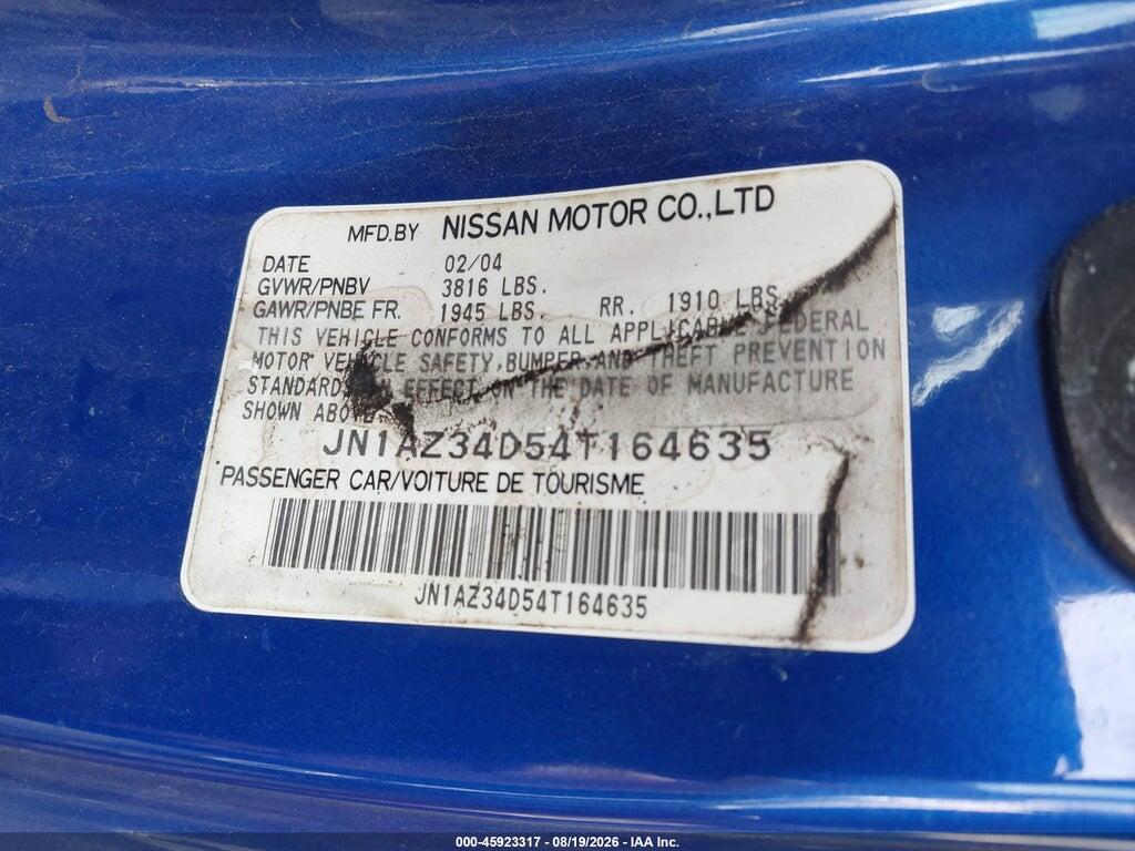 JN1AZ34D54T164635 2004 NISSAN 350Z photo no. 9