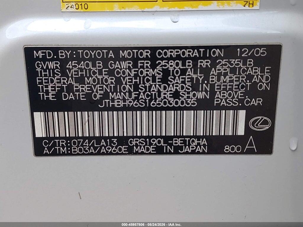 JTHBH96S165030035 2006 LEXUS GS 300 photo no. 9