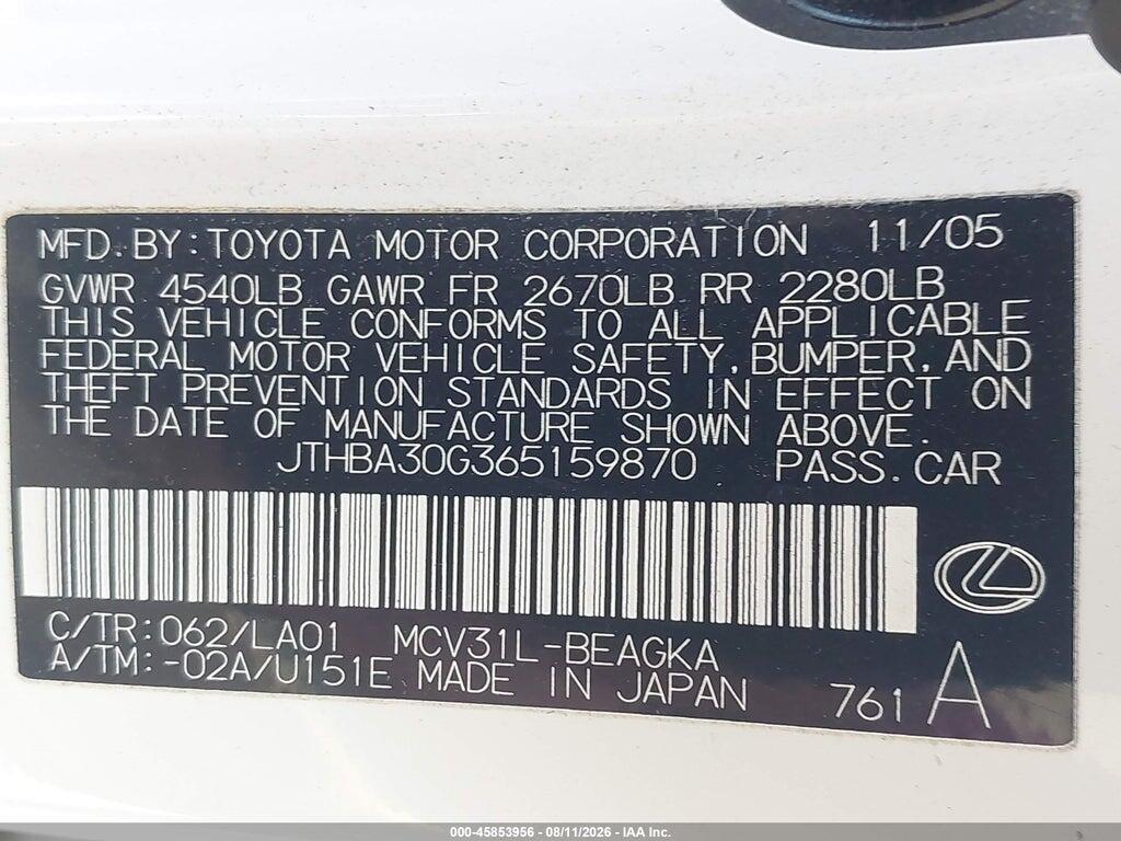 JTHBA30G365159870 2006 LEXUS ES 330 photo no. 9