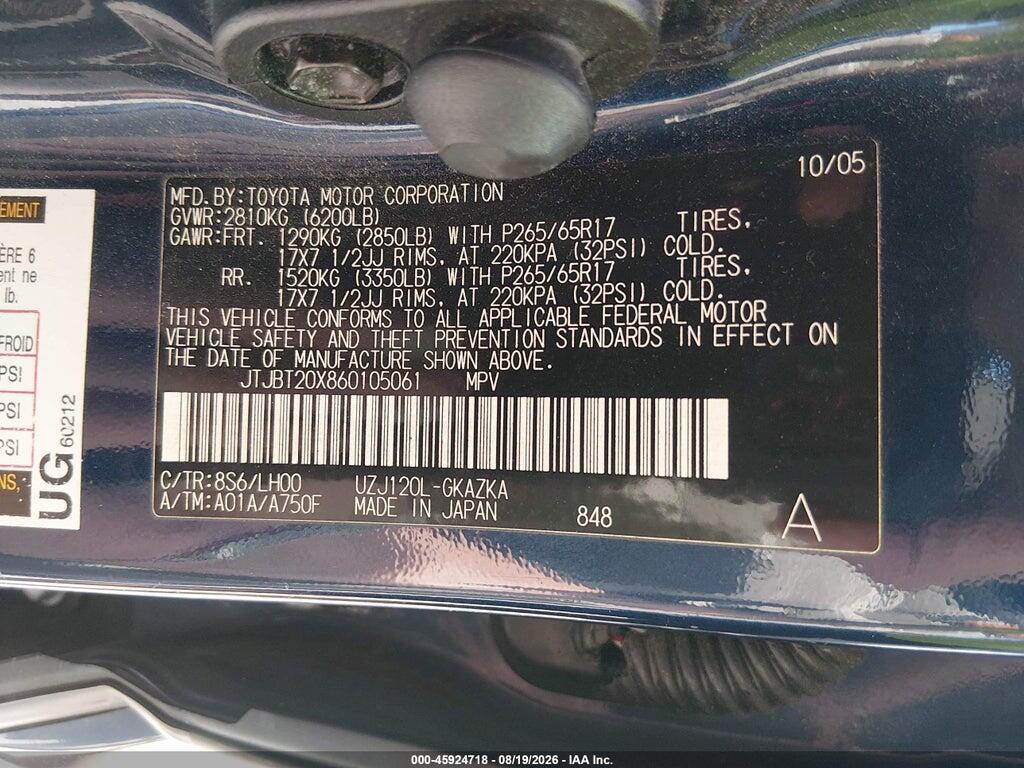 JTJBT20X860105061 2006 LEXUS GX 470 photo no. 9
