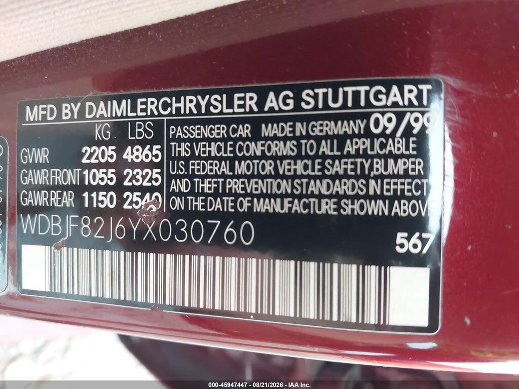 WDBJF82J6YX030760 2000 MERCEDES-BENZ E 320 photo no. 9