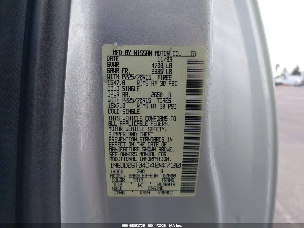 1N6DD26T04C404730 2004 NISSAN FRONTIER photo no. 9