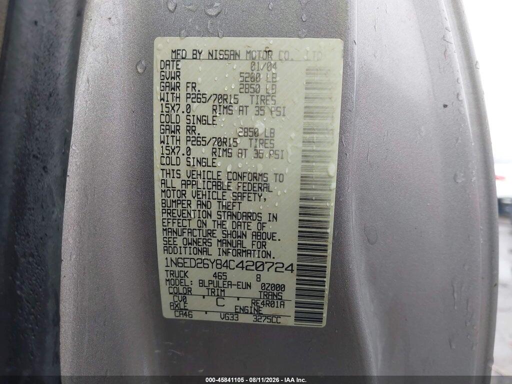 1N6ED26Y84C420724 2004 NISSAN FRONTIER photo no. 9