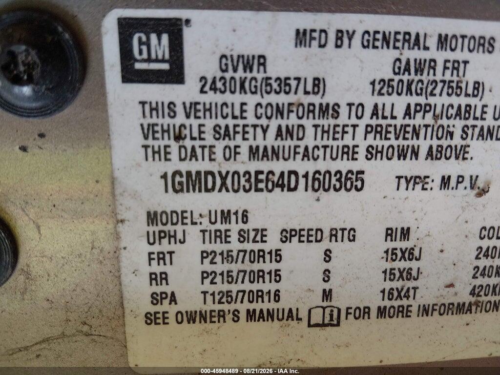 1GMDX03E64D160365 2004 PONTIAC MONTANA photo no. 9