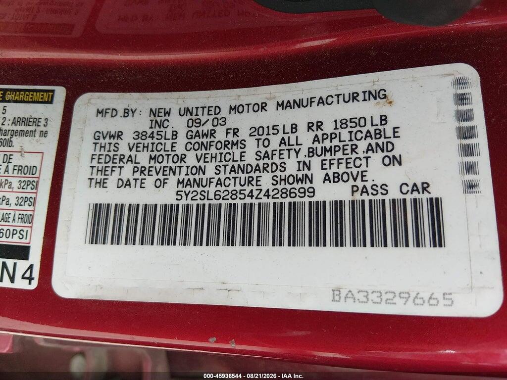 5Y2SL62854Z428699 2004 PONTIAC VIBE photo no. 9