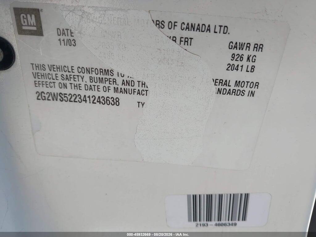 2G2WS522341243638 2004 PONTIAC GRAND PRIX photo no. 9