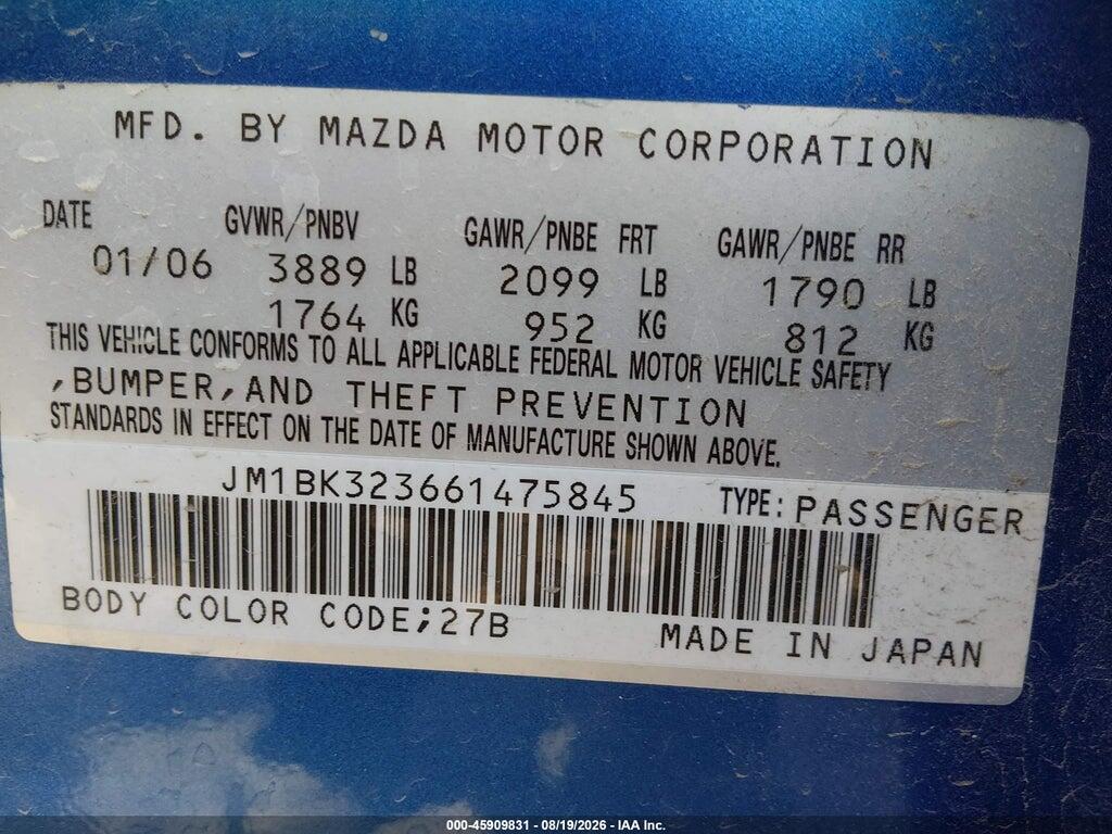 JM1BK323661475845 2006 MAZDA MAZDA3 photo no. 9