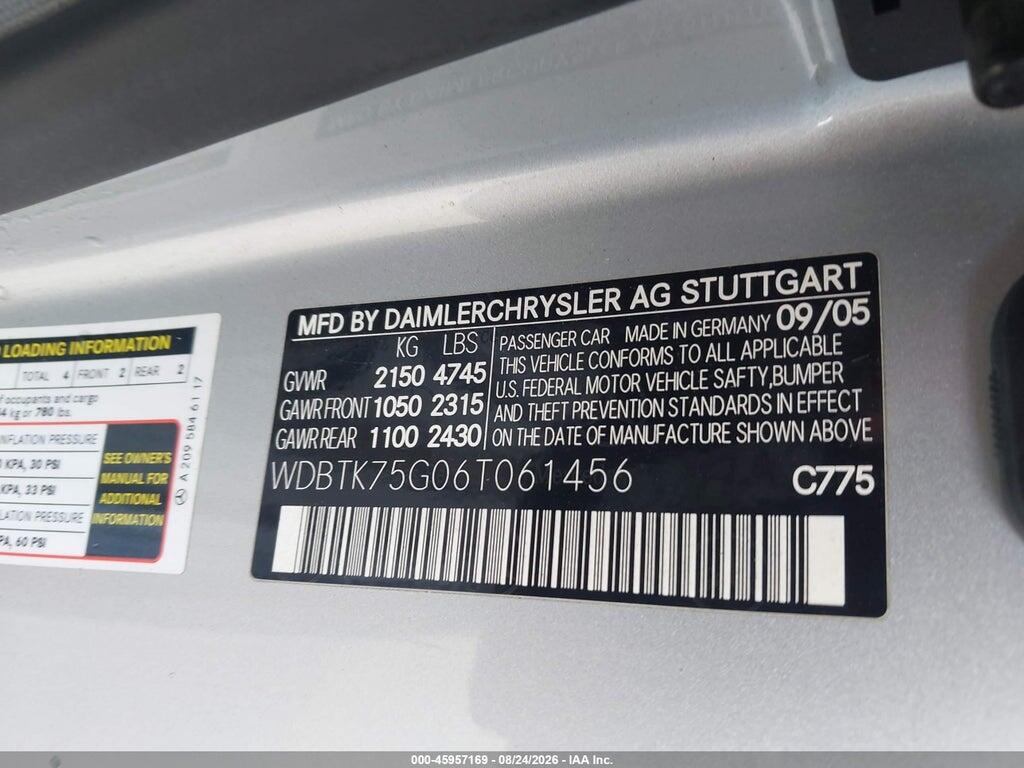 WDBTK75G06T061456 2006 MERCEDES-BENZ CLK 500 photo no. 9