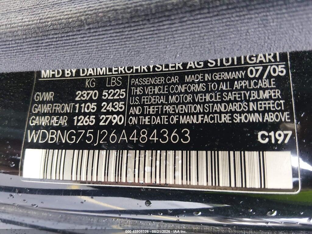 WDBNG75J26A484363 2006 MERCEDES-BENZ S 500 photo no. 9