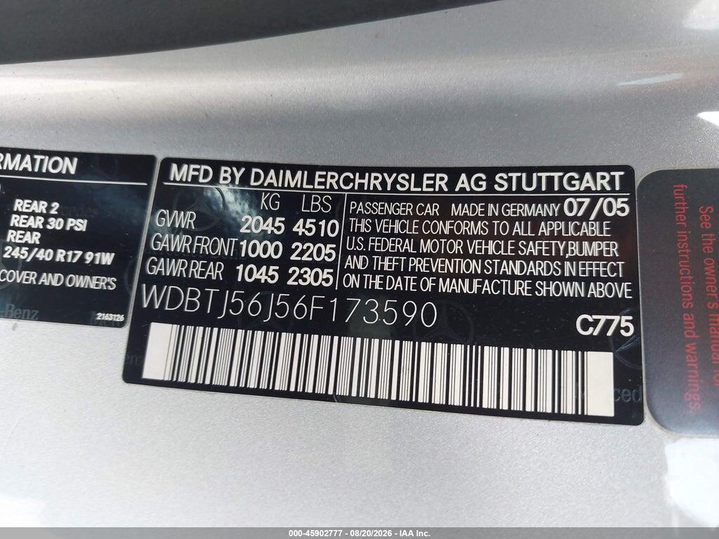 WDBTJ56J56F173590 2006 MERCEDES-BENZ CLK 350 photo no. 9