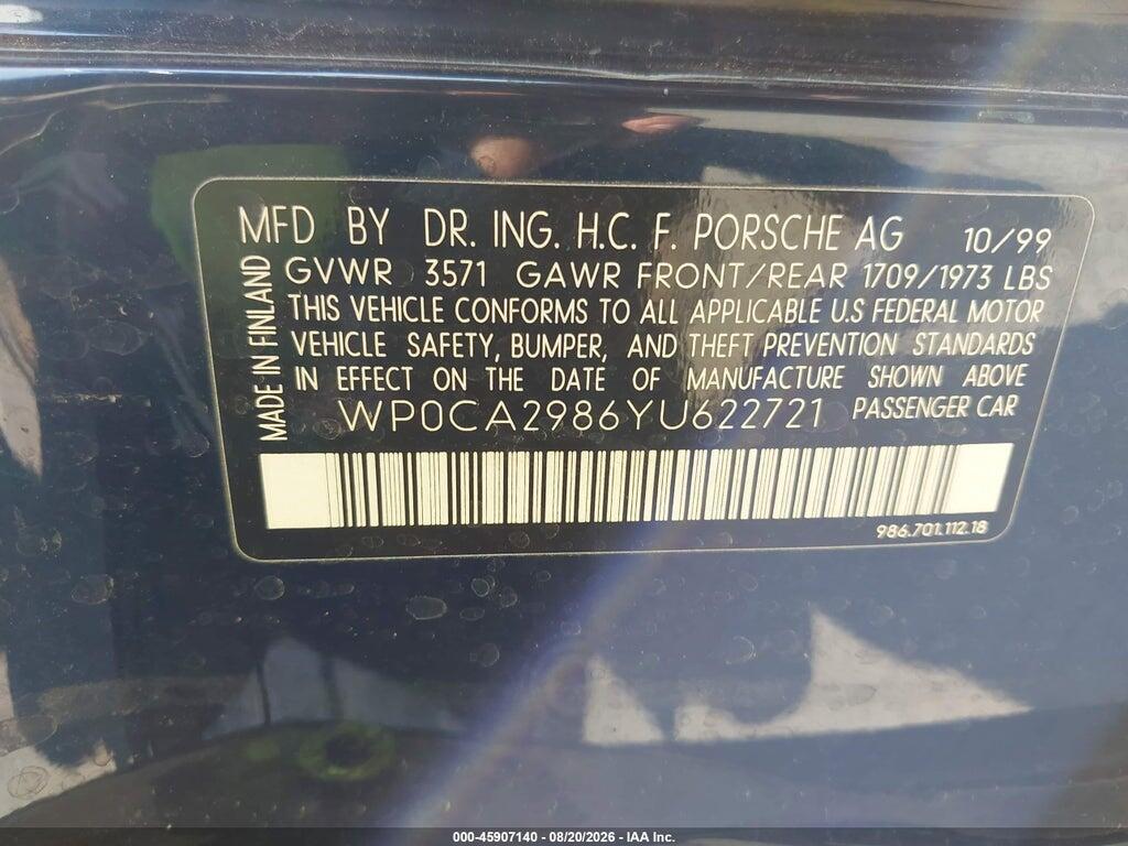 WP0CA2986YU622721 2000 PORSCHE BOXSTER photo no. 9