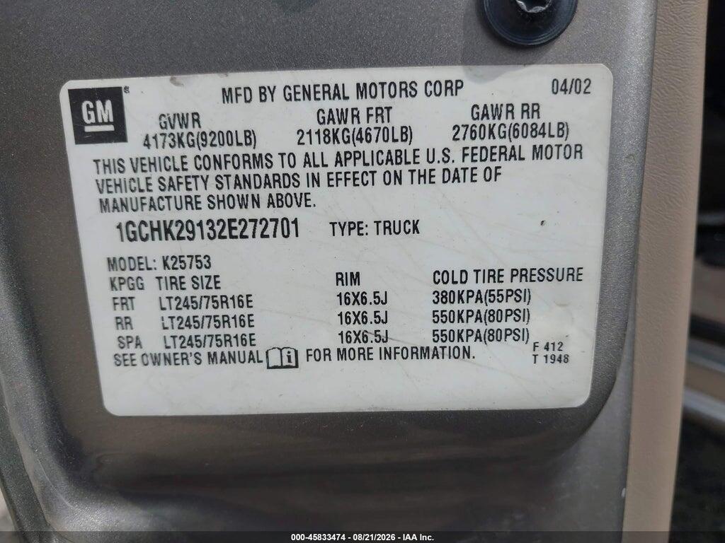 1GCHK29132E272701 2002 CHEVROLET SILVERADO 2500HD photo no. 9