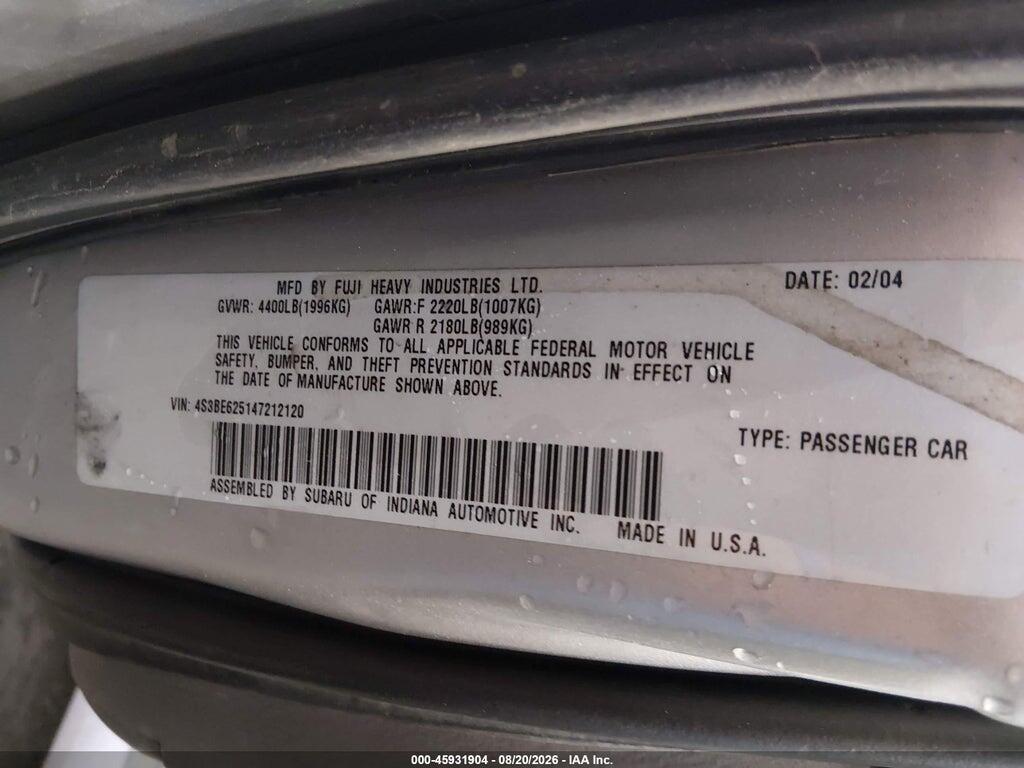 4S3BE625147212120 2004 SUBARU LEGACY photo no. 9