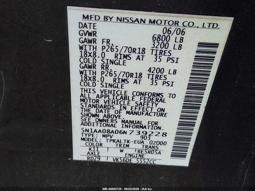 5N1AA08A06N739228 2006 NISSAN ARMADA photo no. 9
