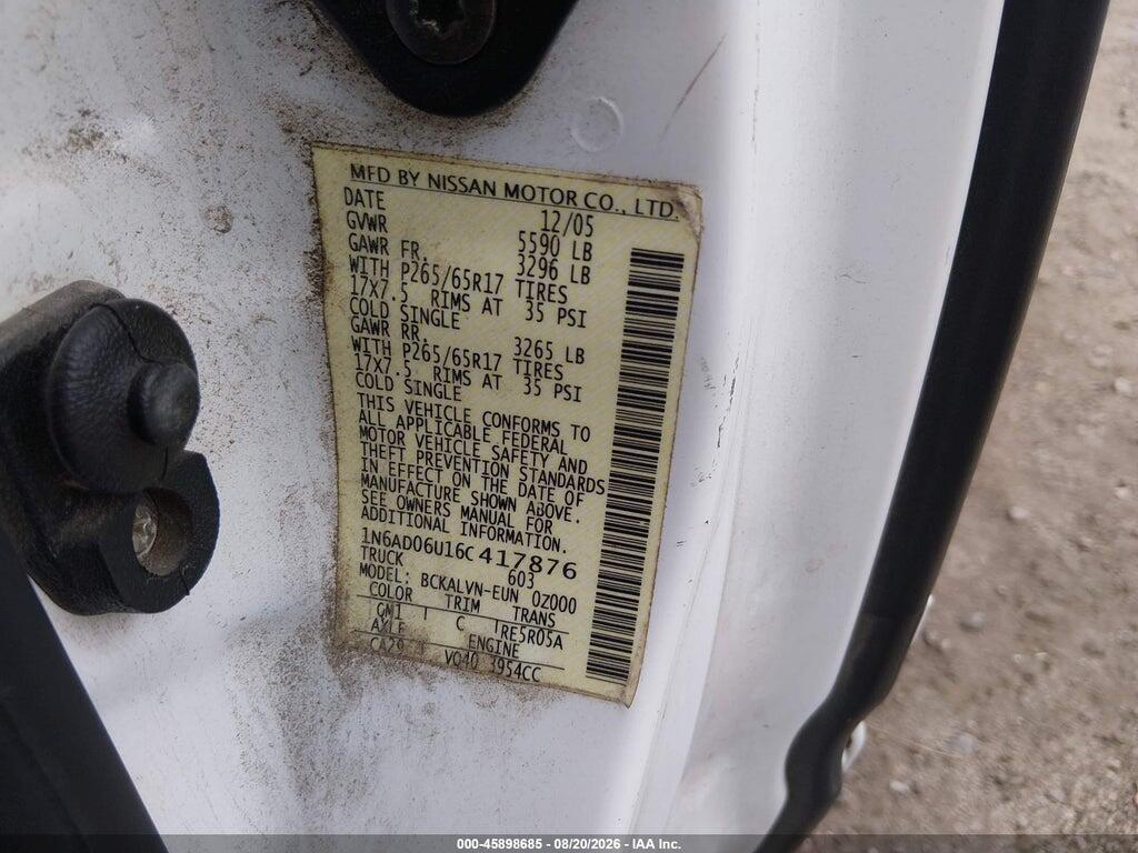 1N6AD06U16C417876 2006 NISSAN FRONTIER photo no. 9