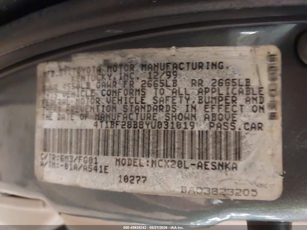 4T1BF28B8YU031019 2000 TOYOTA AVALON photo no. 9