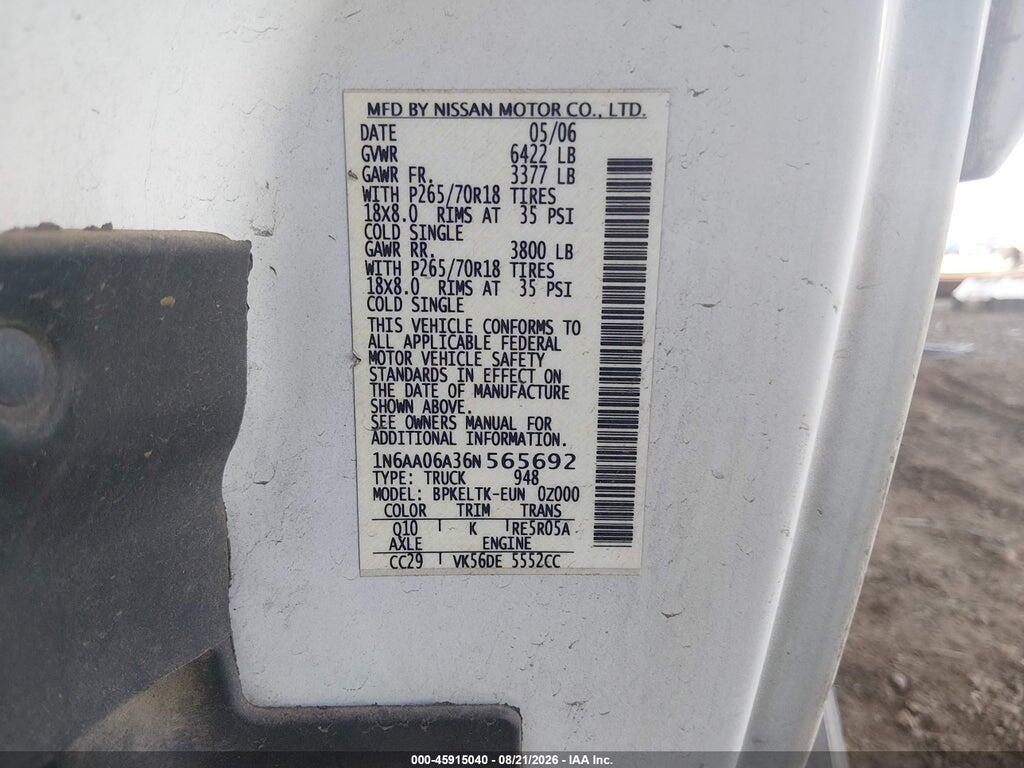 1N6AA06A36N565692 2006 NISSAN TITAN photo no. 9
