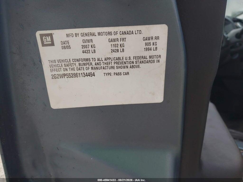 2G2WP552861134494 2006 PONTIAC GRAND PRIX photo no. 9