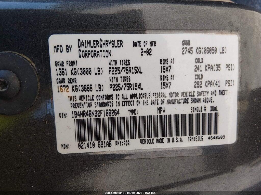 1B4HR48N32F169264 2002 DODGE DURANGO photo no. 9