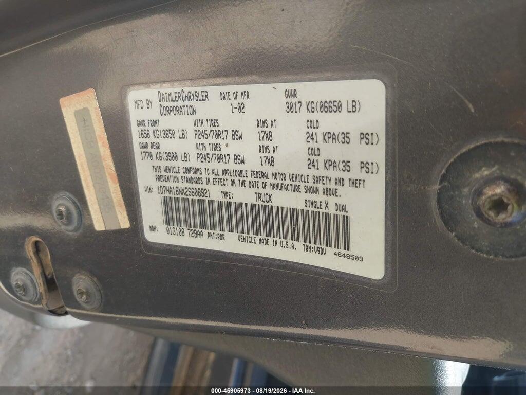 1D7HA18NX2S608921 2002 DODGE RAM 1500 photo no. 9