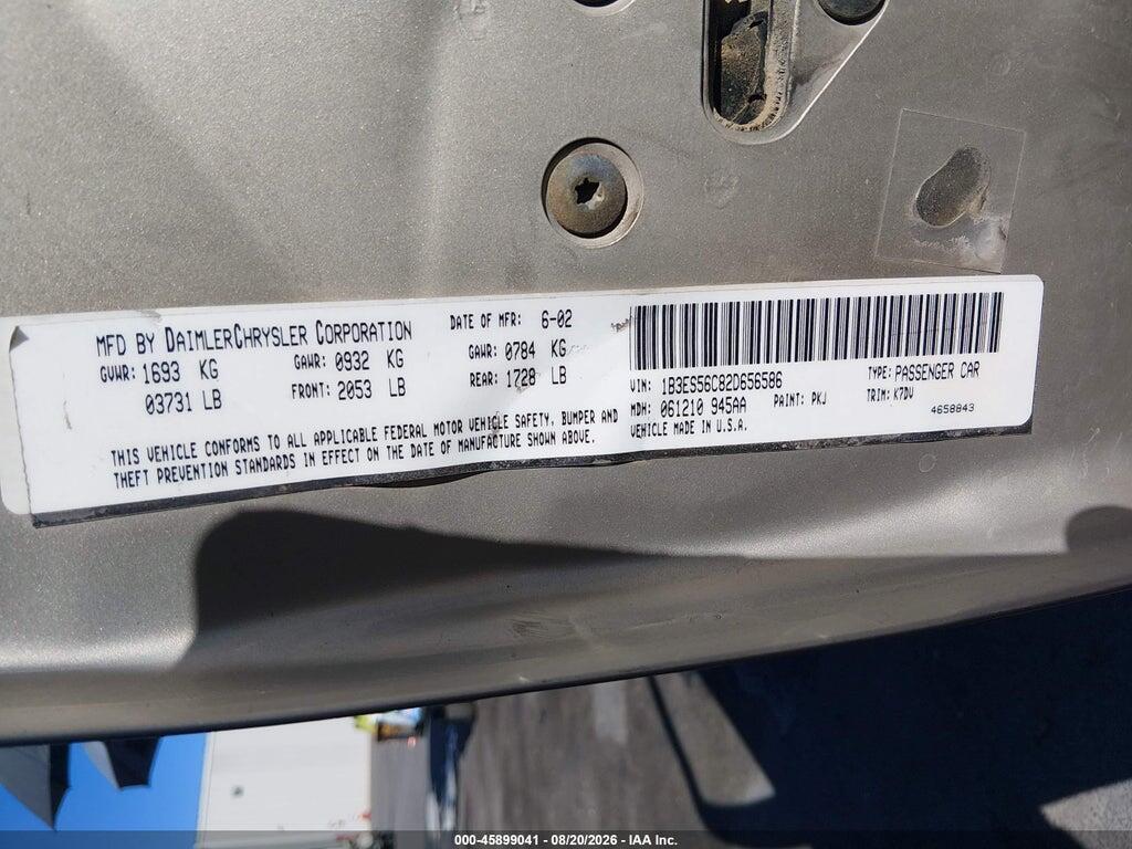 1B3ES56C82D656586 2002 DODGE NEON photo no. 9