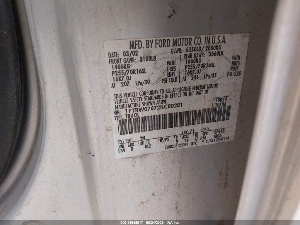 1FTRW07672KC80281 2002 FORD F-150 photo no. 9