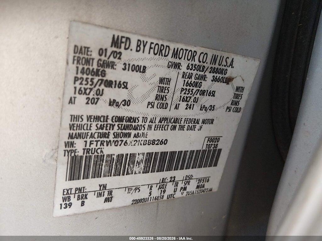 1FTRW076X2KB88260 2002 FORD F-150 photo no. 9