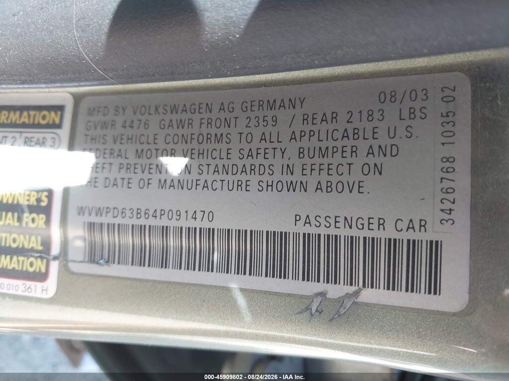 WVWPD63B64P091470 2004 VOLKSWAGEN PASSAT photo no. 9