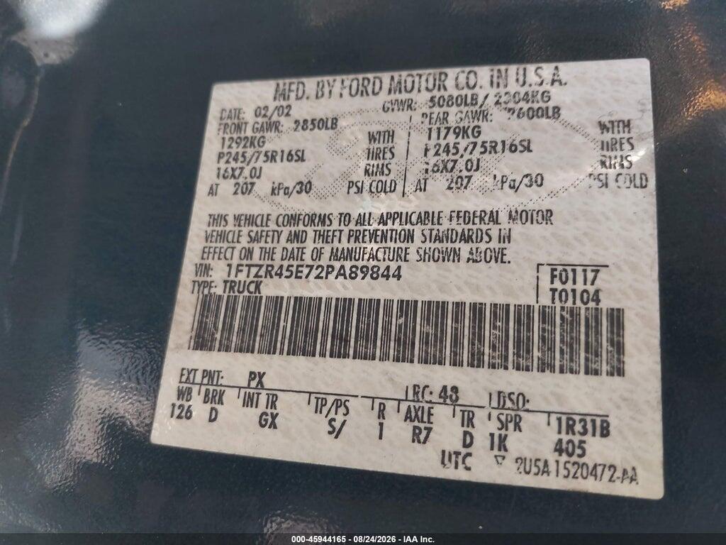1FTZR45E72PA89844 2002 FORD RANGER photo no. 9