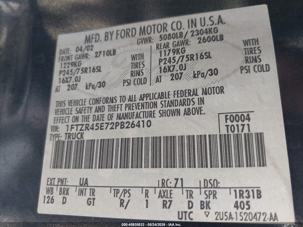 1FTZR45E72PB26410 2002 FORD RANGER photo no. 9