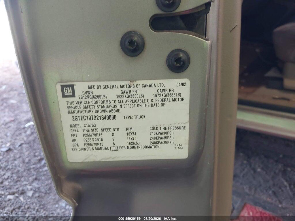 2GTEC19T321349080 2002 GMC SIERRA 1500 photo no. 9