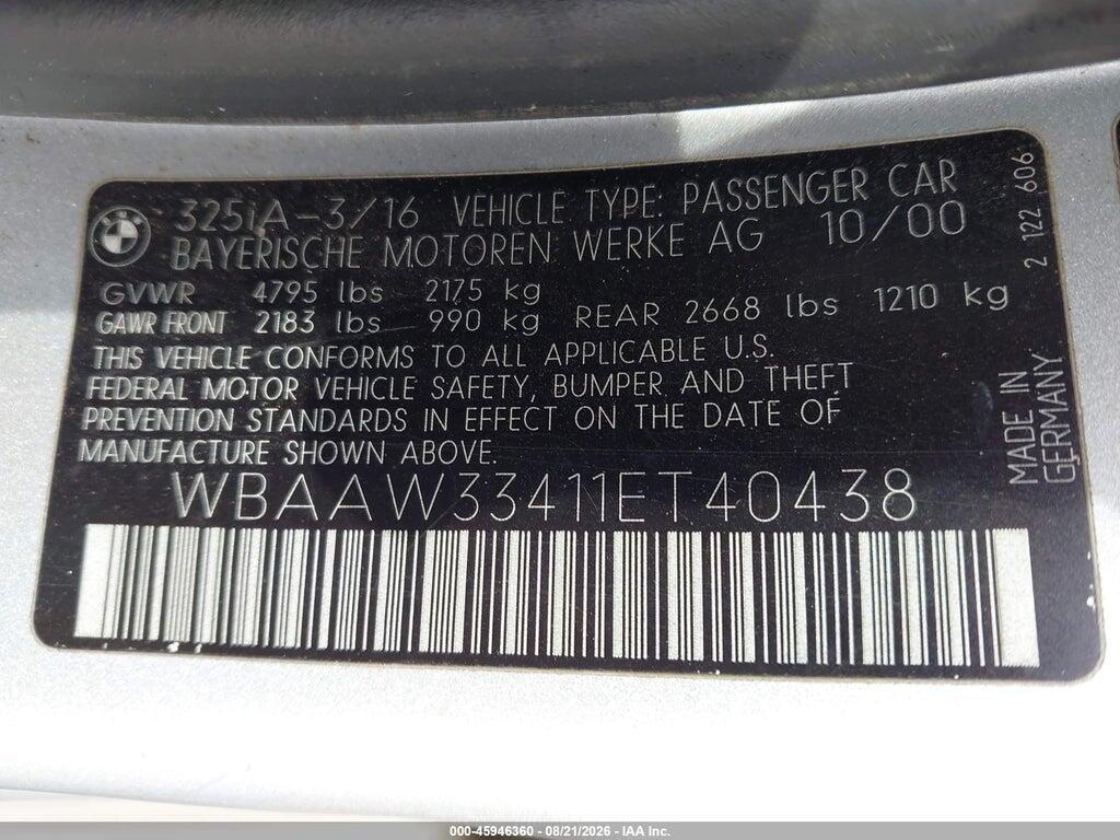 WBAAW33411ET40438 2001 BMW 325I photo no. 9