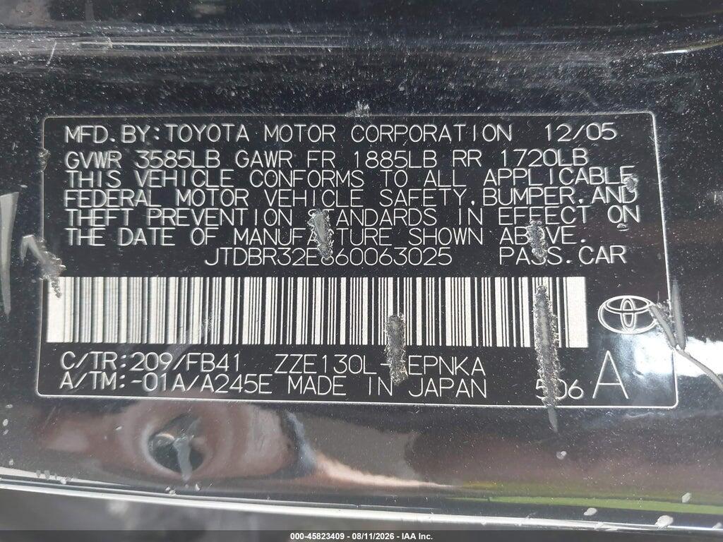 JTDBR32E860063025 2006 TOYOTA COROLLA photo no. 9