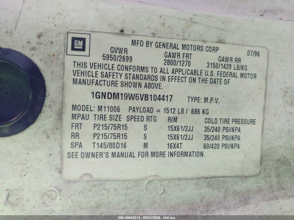 1GNDM19W6VB104417 1997 CHEVROLET ASTRO PASSENGER photo no. 9