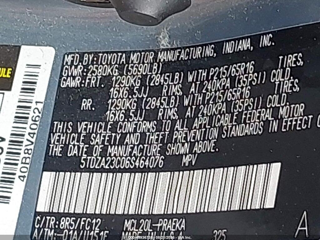 5TDZA23C06S464076 2006 TOYOTA SIENNA photo no. 9