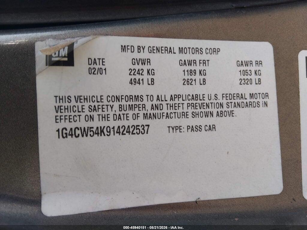 1G4CW54K914242537 2001 BUICK PARK AVENUE photo no. 9